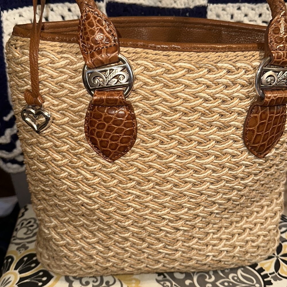 Brighton Woven Straw Shoulder Bag with Brown Leather Trim - Picture 4 of 14